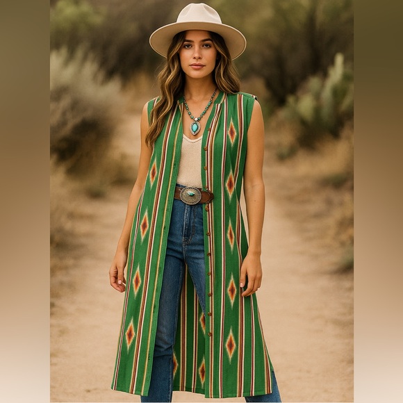 ✨SILVERADO APPAREL Lauren Duster Size Large Southwestern Cotton Serape Stripe - Picture 1 of 15
